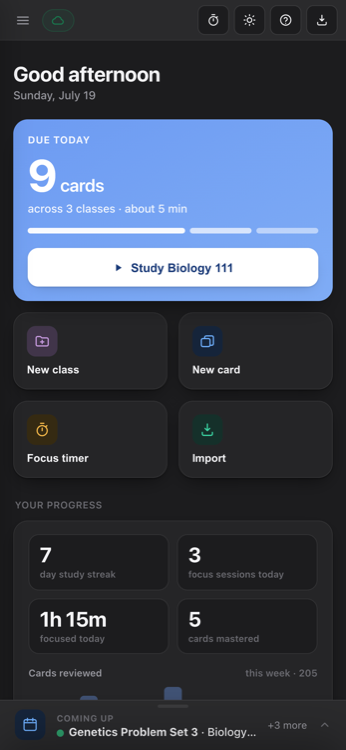 The Reps home screen in dark mode.